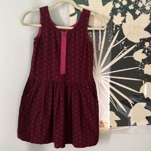 Tea collection maroon printed sleeveless jumper dress, size 8